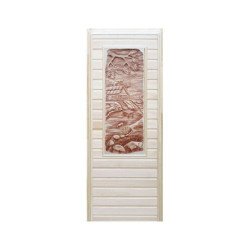 Дверь банная ДПС (панно 3D1100*400 "Баня, дуб") 1,8*0,7 м