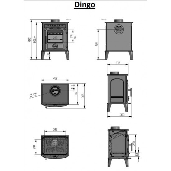 Печь-камин Dingo 5кВт, дымоход d-130мм